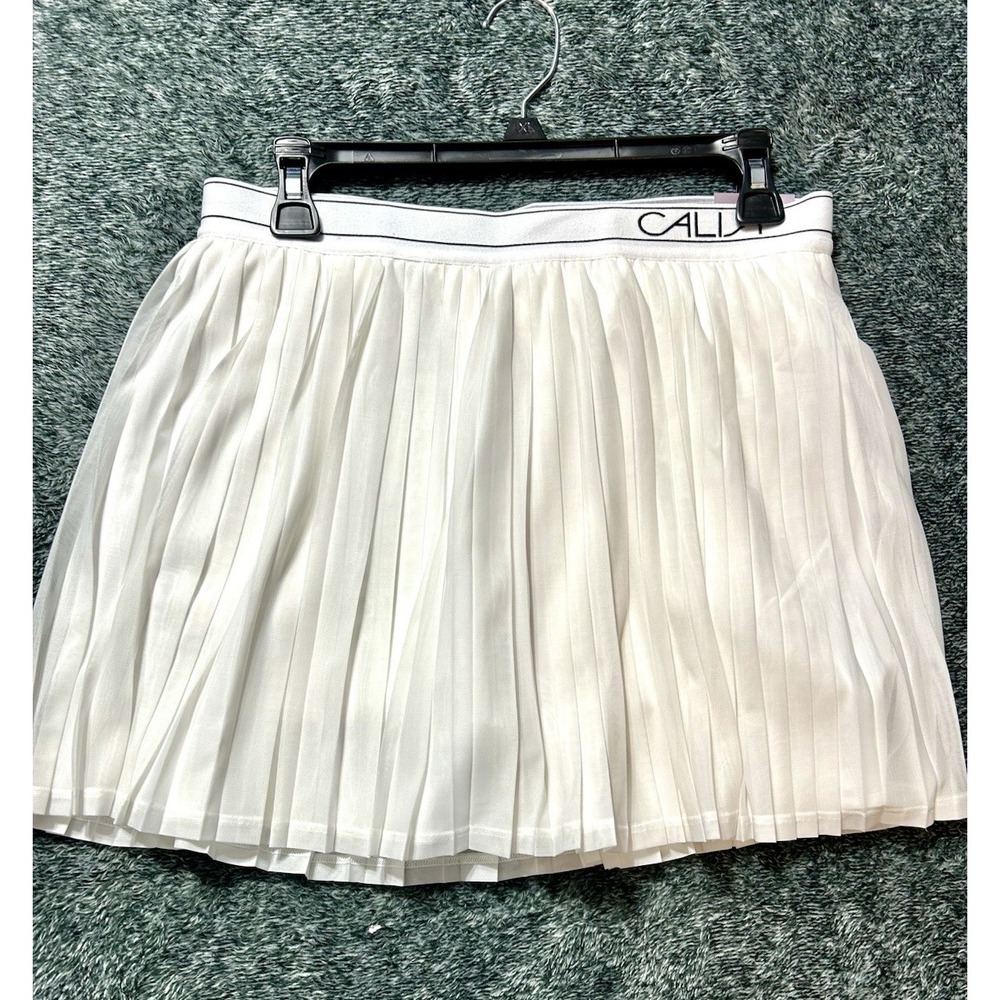 Calia Court High-Rise Skort Women's Pure White Pleated Mesh Medium  (R1)